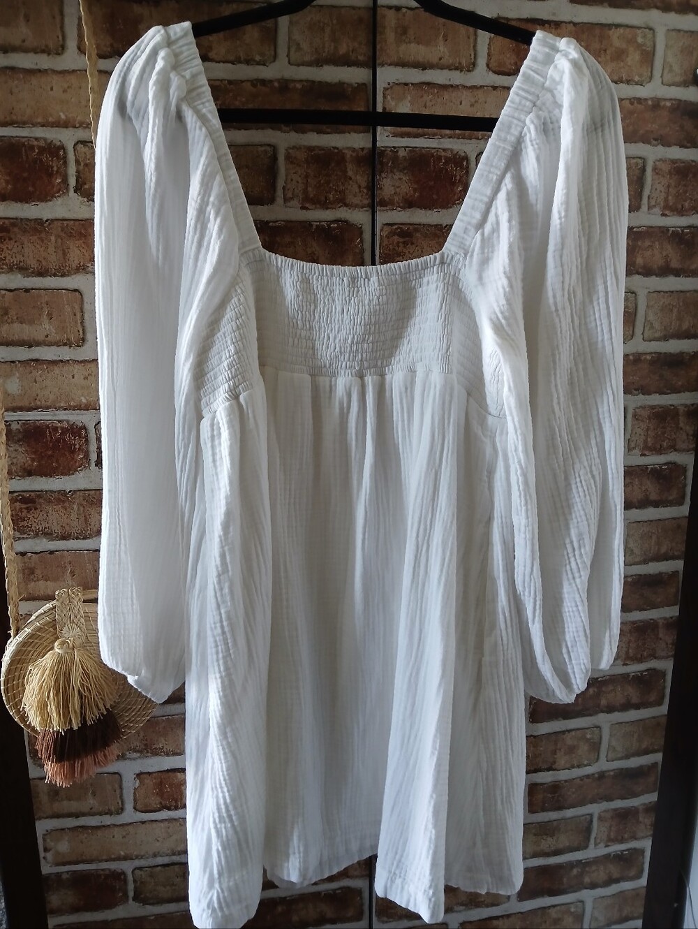 J. CREW White Gauze COTTON Puff Sleeves Smocked Mini Beach DRESS Women's Size S - Picture 8 of 13